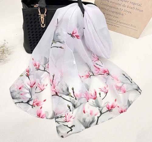 Xyueanlo Women's Chiffon Scarf Lightweight Scarves Fashion Elegant Floral Print Scarfs Shawls - color: Flower Grey White