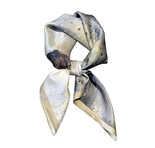 JERLA 100% Pure Mulberry Silk Square Scarf for Hair-27''x27'' Women Men Natural Silk Neckerchief Headscarf - color: Girl Grey and Yellow