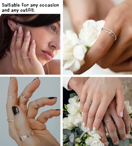 Gold Silver Rings for Women Non Tarnish Stackable 1.3mm Thin Gold Ring 14K Gold Plated Dainty Ring Set Trendy Thumb Pinky Ring Wedding Bands Promise Engagement Gold Jewelry Gifts Size 6-11 - color: silver rings