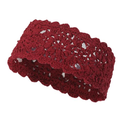 ZLYC Women Headband Handmade Crochet Knit Boho Flower Hair Bands (Crochet Burgundy) - color: Crochet Burgundy
