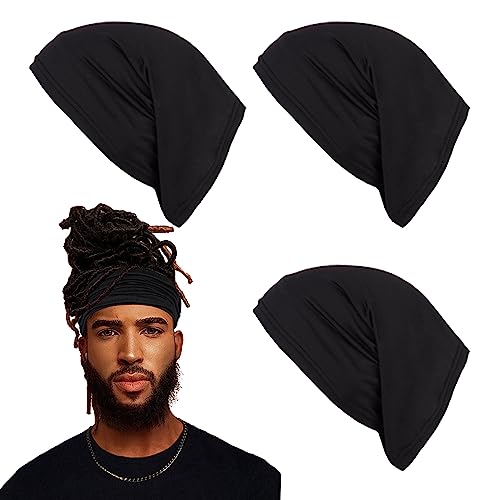 Leeven Sleep Shower Cap mens bonnet Long Hair Dread Loc Cap Long Braid Cap Elastic Dreadlock Tube for Men Woman - color: All Black