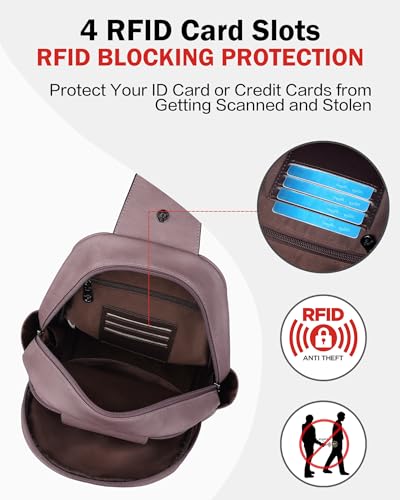 FADEON Large Sling Bag for Women, Leather Crossbody Purse Designer Anti Theft Sling Backpack, RFID Fanny Packs for Travel - color: Purple Retro Style