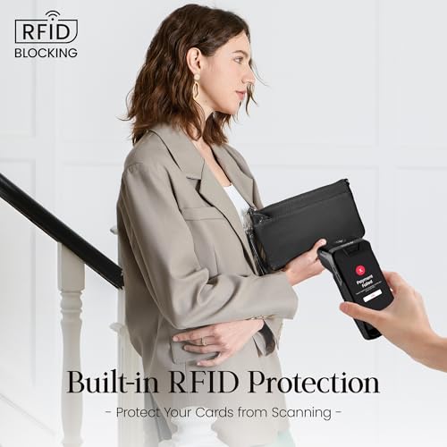 befen Genuine Leather Wristlet Clutch Wallet Purses with RFID Blocking, Small Crossbody Bags Shoulder Handbag for Women - color: Black