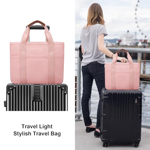 KKXIU Canvas Tote Bag for Women with Zipper and Compartments Crossbody Large Bible Messenger Purse Bag With Pockets | Canvas - color: Pink, size: Large