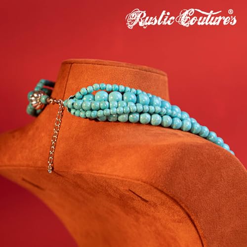 Montana West Rustic Couture's Western Jewelry Set for Women Cowgirl Vintage Western Necklace Earring - color: J-Turquoise