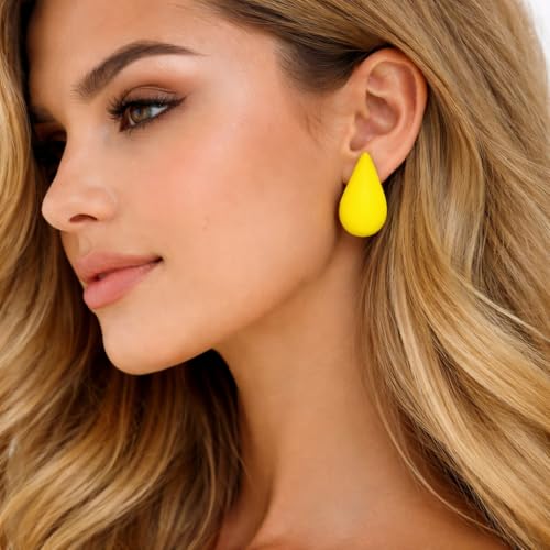 14K Gold Clip On Earrings Women,Teardrop Chunky Detachable Hoop Clip-On Earrings for Non Pierced Ears Hypoallergenic Lightweight Earring Clips - color: Yellow