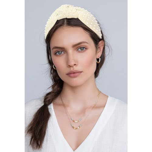 YISSION 1PC Pearl Knotted Headband for Women Non Slip Beaded Headband Wide Pearl Headbands Jeweled Embellished Hairband Off-white Head Band Hair Accessories for Women Girls - color: Off-white