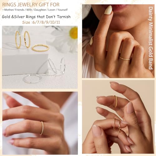 Gold Silver Rings for Women Non Tarnish Stackable Thin Gold Ring 18K Gold Plated Dainty Ring Set Trendy Thumb Pinky Knuckle Ring Wedding Bands Promise Engagement Gold Jewelry Rings Size 6 7 8 9 10 11 - color: gold rings