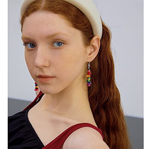 Handmade Bohemian Vintage Silver Nature Stone Beads Long Dangle Drop Earrings for Women - color: Colorful