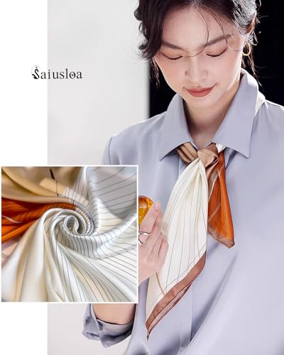 Saiusloa Neck Scarf For Womens Silky Head Scarves Hair Bandanas Square Scarf Fashion Accessories lightweight - color: 25-orange Geometry
