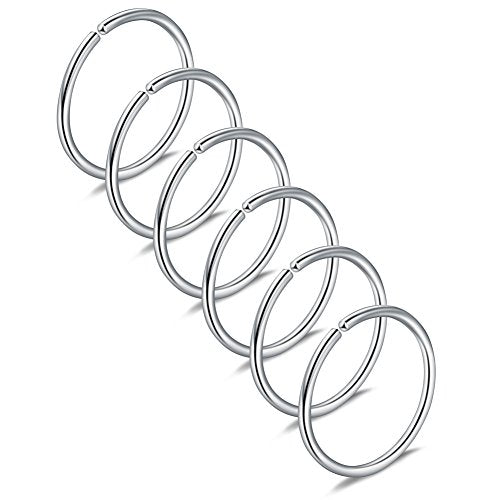 Ruifan 6-30PCS Non Pierced Stainless Steel Clip on Closure Round Ring Fake Nose Lip Helix Cartilage Tragus Ear Hoop Earrings Jewelry 20G - color: Steel-10mm