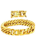 ChainsHouse Stainless Steel Cuban Link Bracelet, 8mm/12mm/17mm Width, 7.5"/8.3"/9", 18K Gold Plated Chain Wrist Bracelets for Men Women, Send Gift Box - color: W: Gold-12mm width-custom