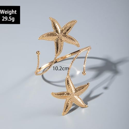 Golden Metal Starfish Seashell Upper Arm Bracelet Flower Charm Bohemia Bracelets for Women Beach Wedding Adjustable Open Cuff Bangle Coil Swirl Armband Party Jewelry - color: Style 07