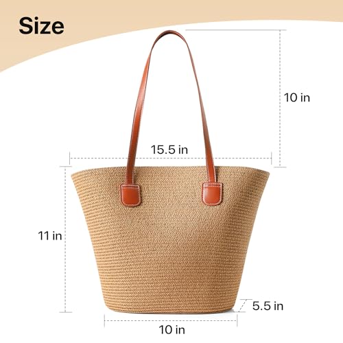 Straw Bags For Women | Travel Straw Totes Bag, Summer Woven Shoulder Bag Handbag - color: Straw