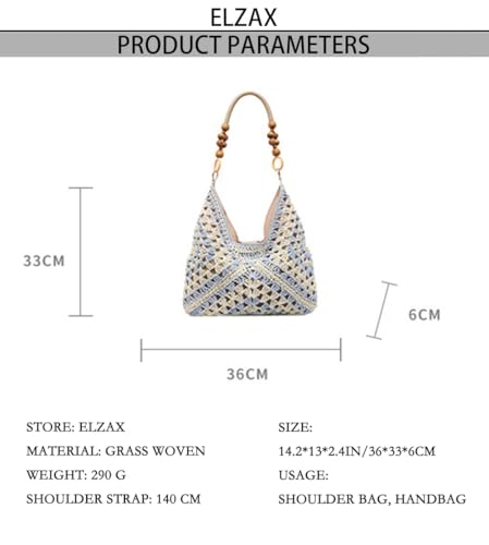 OANEXX Summer Straw Hobo Bags for Women Boho Woven Mesh Beach Tote Bag Large Capacity Crochet Vacation Shoulder Handbag - color: Brown