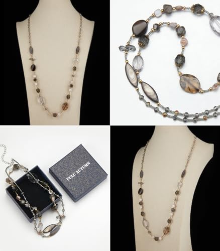 FULU AUTUMN Long Necklaces for Women Trendy Long Chunky Beaded Necklace Boho Fashion Costume Jewelry Mothers Day Gifts for Her - color: Grey