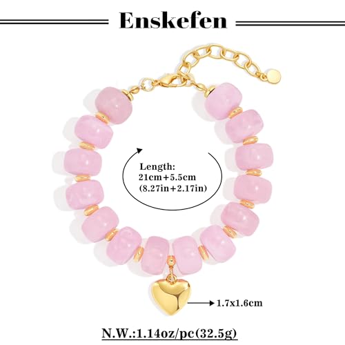 Chunky Beaded Bracelets for Women Boho Multicolor Acrylic Resin Beads Bracelet Adjustable Statement Bracelet Summer Beaded Jewelry - color: Heart beads bracelet-pink