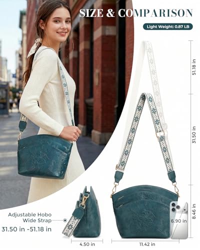 Crossbody Bags For Women, Vegan Leather Crossbody Purses with Boho Strap, Daily Travel Shoulder Handbag - color: Peacock Blue