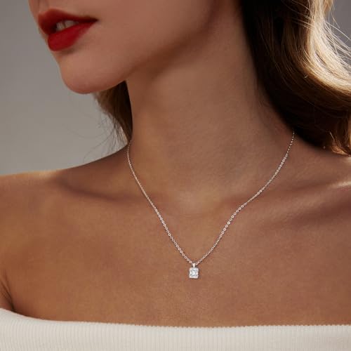 Luxval Diamond Pendant Gold Necklace for Women，Dainty 18k Gold Plated Choker Necklaces Simple Gold Jewelry Gifts for Women Girls - color: Silver-CZ Pendant