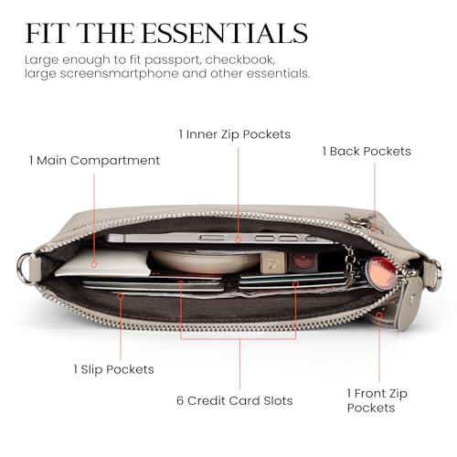 befen Genuine Leather Wristlet Clutch Wallet Purses with RFID Blocking, Small Crossbody Bags Shoulder Handbag for Women - color: Grey