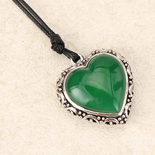 GelConnie Leather Cord Necklace Chain Multilayer Wooden Pendant Necklaces Vintage Jewelry Boho Long Sweater Necklace for Women Men - color: Green Heart Pendant Necklace