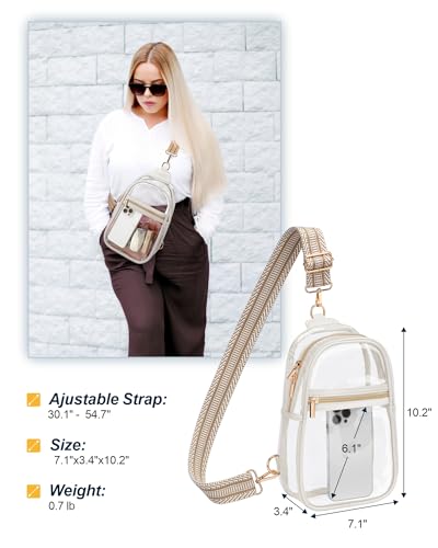 PACKISM Clear Sling Bag Stadium Approved - Clear Bag for Stadium Events & Holographic Bag for Music Festivals Jacquard Strap - color: 02_guitar Strap Beiges