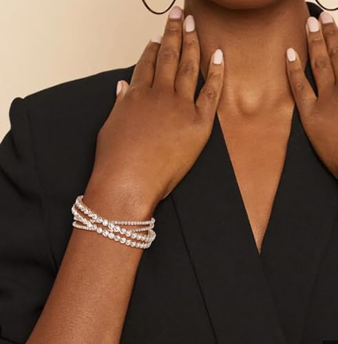 Rhinestone Bracelet for Women MultiLayer Crystal Cuff Bracelet Strand Layered Bracelet - color: Gold 6