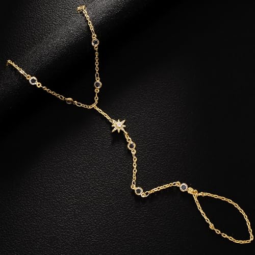 Silver Gold Ring Hand Chain Bracelet for Women non Tarnish Star Dainty Bracelets Hand Chain Ring Stackable Chains Bracelet - color: gold