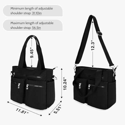 Tote Bag for Women Canvas Handbags for Woman Crossbody Bags with Multiple Pockets - color: Black