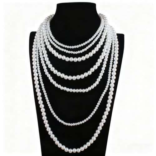 Layered Pearl Necklaces for Women Big Pearl Long Chain Necklace Dainty Faux Pearl Necklaces Statement Sweater Strand Chain Jewelry - style: pearl