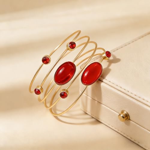 Upper Arm Cuff for Women, Simple Sexy Harness Armlet Bracelet with Crystal Adjustable Upper Arm Chain Bangle Arm Band for Women - color: Red Crystal