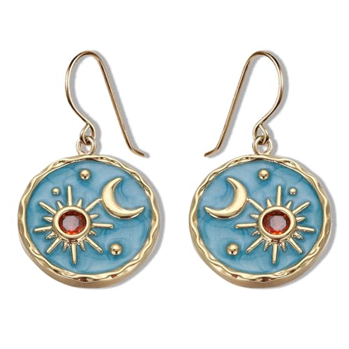 MALOYANVE Vintage Sun and Moon Drop Dangle Earrings for Women Unique lightweight Handmade Retro Boho Antiqued Gold Silver Round Coin Earrings for Women Jewelry - color: Gold Blue Earrings