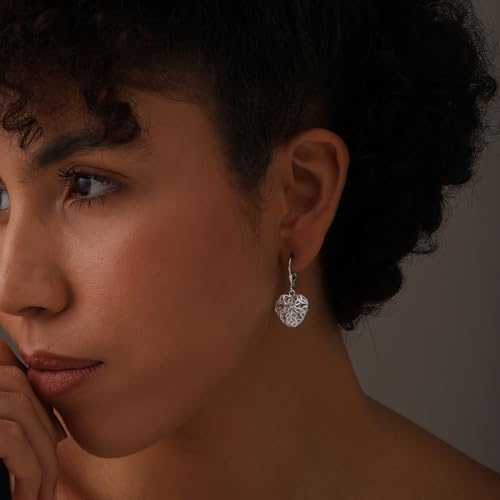 LeCalla 925 Sterling Silver Leverback Drop Earrings | Lightweight Celtic-Knot Filigree Heart Teardrop Dangle Earring for Women's Gift for Her - color: Filigree Heart Drop