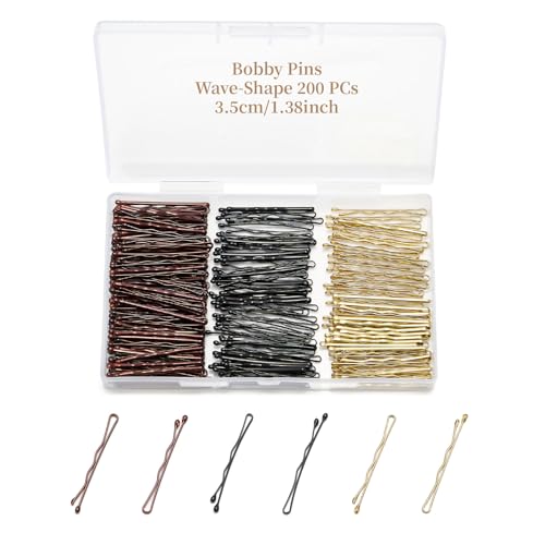 QIUTIMIY 200 Pcs 1.38 Inch Wave-Shaped Bobby Pins Mix Metal Hair Pins Hair Accessories for Women Stylists Hair Sticks Girl - color: Multi-colored, size: Wave-1.38in