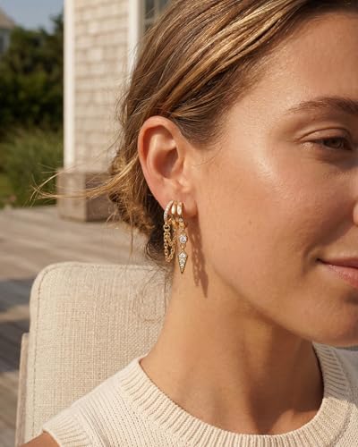 MUMREUES Gold Earrings for Women Trendy 14K Gold Plated Dangle Earrings Small Hoop Huggie Drop Stud Earrings Cubic Zirconia Simple Minimalist Dainty Chain Tassel Hypoallergenic Earrings - color: Chain & Gold