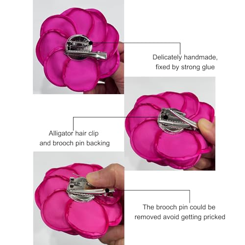 Sanrich Women's Brooches 4pcs Rose Flower Hair Clip Mexican Hair Flowers Clips Hairpin Brooch Tea Party Hats Headpieces (hot pink) - color: hot pink