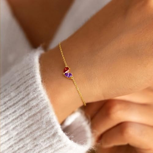 Turandoss Gifts for Women Her Daughter - 6 7 8 9 10 11 12 13 14 15 16 Year Old Girls Birthday Gifts, 14K Dainty Gold Plated Created Birthstone Bracelets for Women Girls Teens Jewelry Gifts - color: 05-06-May-Jun-Birthstone