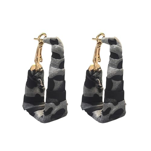 Chunky Leopard Leather Earrings Bohemia Camouflage Leather Dangle Earrings Chunky Rectangle Black White Zebra Print Earring Handmade Vintage Faux Leathers Statement Earring Boho Style Jewelry - color: Grey