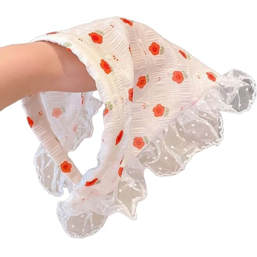 Women's Lace Bandana Headband, Vintage Gingham Triangle Scarf with Bow, French Retro Style for Boho Chic & Casual Outfits (26-Little flower, One Size) - color: 26-Little flower