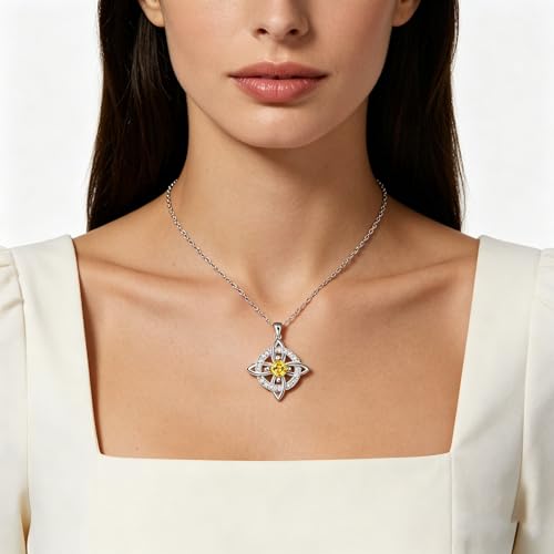 Mystical Birthstone Witches Knot Necklace – Natural Crystal Celtic Pendant, Wiccan Pagan Jewelry Gift for Women - color: November