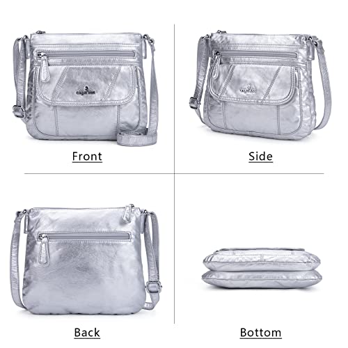 Angelkiss Small Womens Crossbody Bag Leather Shoulder Purse for Women Hobo Bag with Adjustable Shoulder Strap - color: Silver
