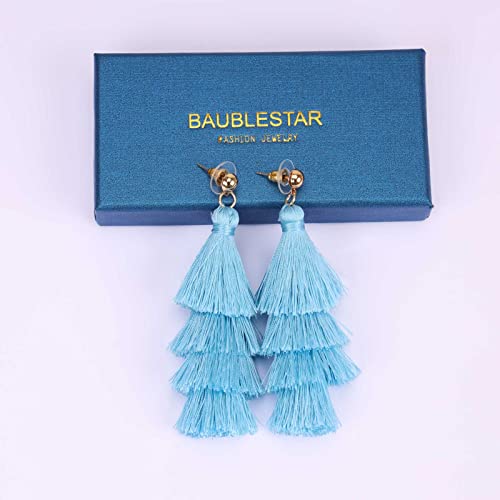 BaubleStar Tassel Earrings Handmade Tiered Thread Tassel Dangle Earrings, Multi Colors - color: Sky Blue