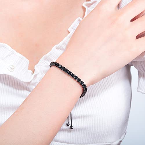 CiNily Adjustable Tennis Bracelets for Women Teen Girls Rainbow Cubic Zirconia Bracelet 14K White Gold Plated Hypoallergenic Slider Bracelet Jewelry Gift - color: Adjustable-Black Gold+Black