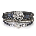 hotoo Leather Wrap Bracelets for Women Tree of Life Cuff Bracelets Pearl Rhinestone Bead Multi-Layer Bracelets Bohemian Jewelry Gift for Women - color: Gray