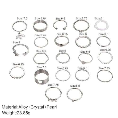 22 Pcs Gold Vintage Knuckle Rings Set for Women,Stackable Boho Finger Rings Hollow Out Design Adjustable Ring Pack for Women - color: Silver