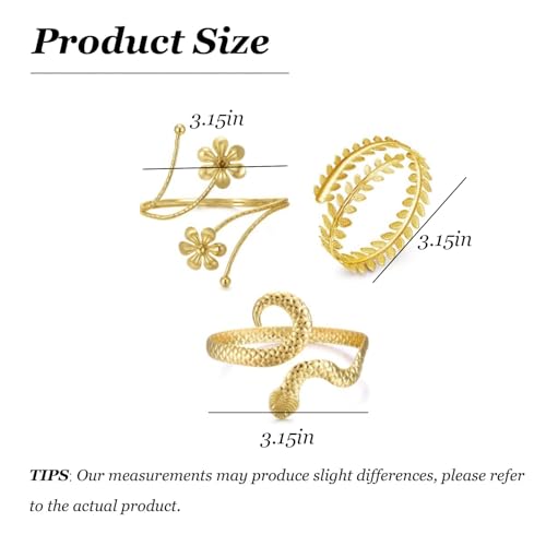 Arm Cuff Jewelry for Women Adjustable Flower Cuff Bangle Bracelet Gold Armband Upper Jewelry Gifts for Women Boho Western Accessories - color: C1:3pcs gold arm cuff