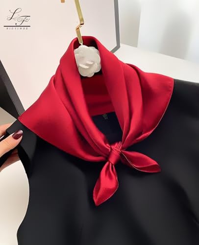 Hioyiwse Satin Square Scarf for Women Solid Color Emulation Silk Handkerchief Hair Ribbon Headband Handbag Purse - color: D1-big Red(23.6*23.6inch)