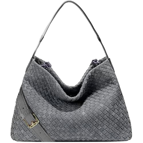JINMANXUE Women Boston Bag, Woven Hobo Tote Handbag and Purses, Female Satchel Messenger Bags, Fashion Shoulder Crossbody Bag - color: Frosted Sudan Grey