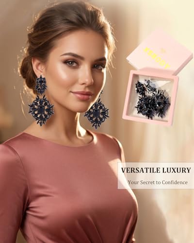Silver Chandelier Earrings for Women Trendy, Oversized Big Crystal Rhinestone Statement Earrings Dangling Formal Pageant Earings Drag Queen Jewelry - color: Black