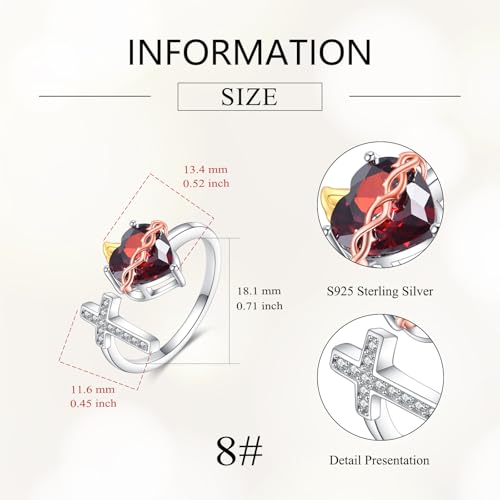 Cross Faith/Sacred Heart Ring Sterling Silver Cross Open Ring Christian Religious Jewelry Gifts for Women Men